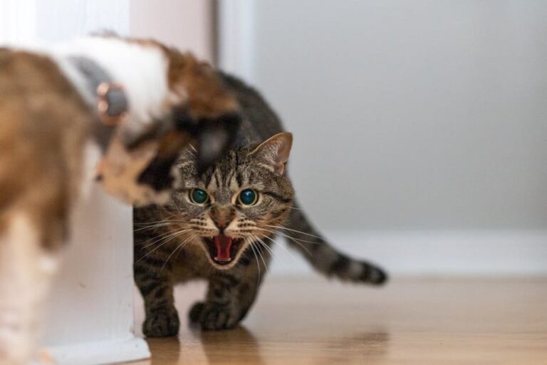cat hissing at kitten